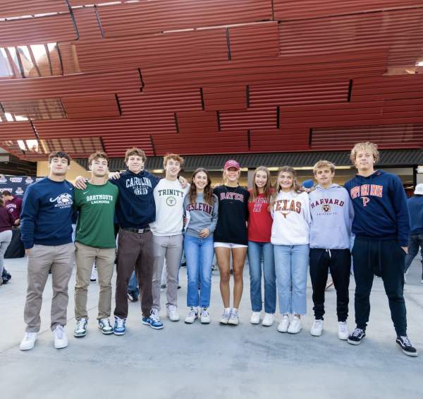Several athletes participated in Signing Day, committing to their respective schools,  at Snapdragon Stadium on November 9, 2023. (Pictured left from right: Seniors Nick Marvin, Colin Fagan, Brooks Rodger, Dane Jorgensen, Leila Feldman, Izzy Grol, Lily Gover, Alex Ozarski, Lukas Peabody, and Jaxon Leach.)